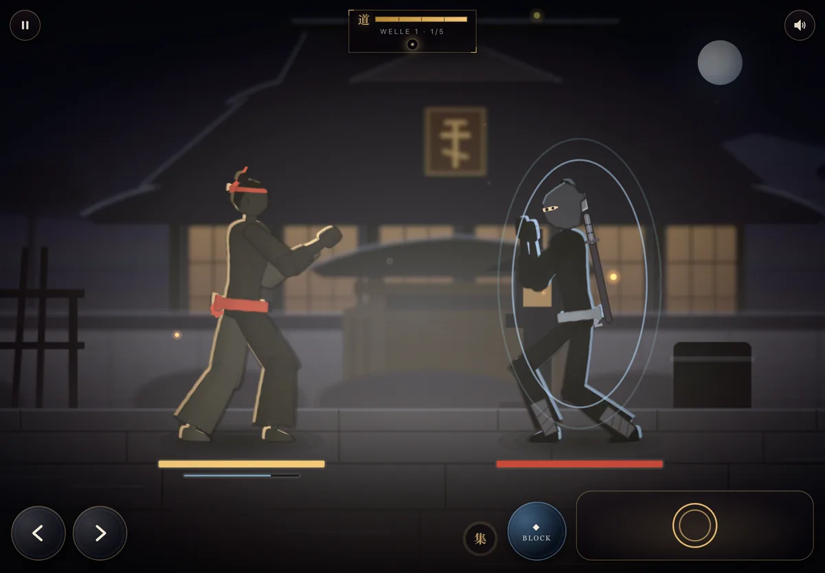 Ninja Assault: a ninja attacks in the dojo at night